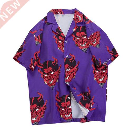 Hawaiian Shirt Men Hip Hop sreetwear Devil Anime Printing Sh