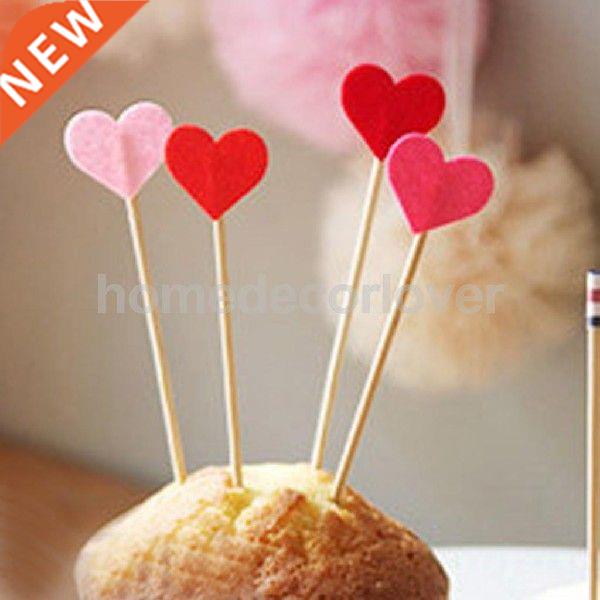 50pcs Heart Pattern Food Picks Party Toothpick Cupcake