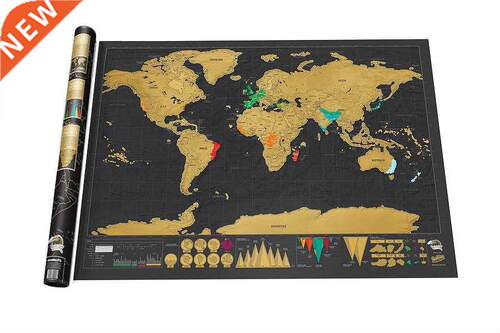 Free shipping Deluxe Black Scratch Off Map World Map Best D