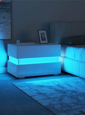 Modern Luxury LED Light Nightstand w/2 Drawers Organizer Sto