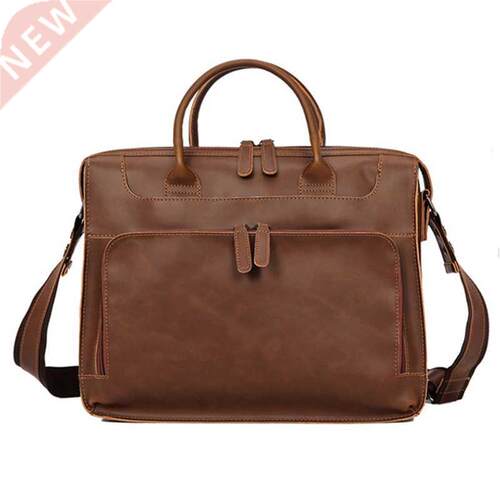 Women Men Leather Shoulder Bag Large Capacity 14 Inch Lap