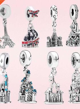 925 Silver charm Magic Elf Castle Dangle charm pengdant Fit