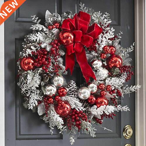 Christmas Wreath Artificial Flowers Prelit Red White