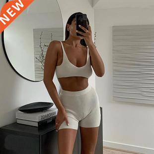 Women's Pajamas Rib Knit Homewear Suits with Shorts Women Se