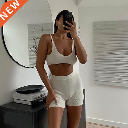 Women's Pajamas Rib Knit Homewear Suits with Shorts Women Se