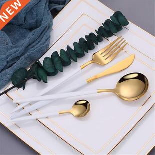 White Gold Cutlery Set Stainless Steel Dessert Spoon Set Kit