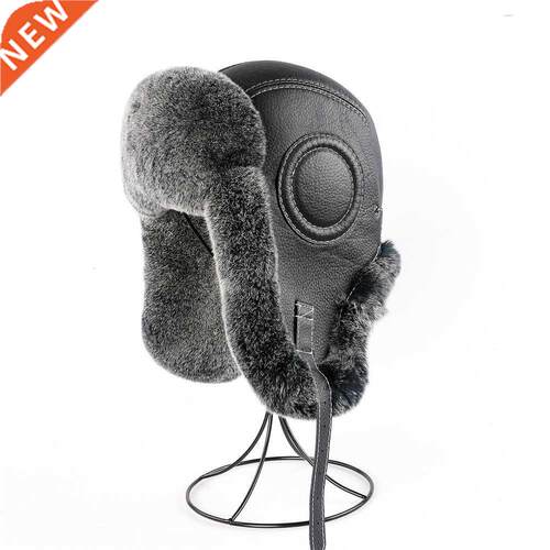 2021 Winter Men's 100% Real Rex Raabit Fur Bomber Hat Ushank