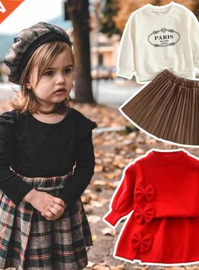 Autumn Girls Baby Knitted Clothing Sets Solid Color Kids Bow