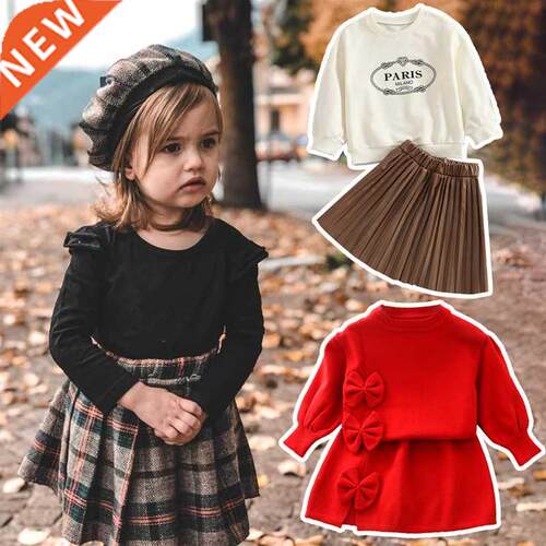 Autumn Girls Baby Knitted Clothing Sets Solid Color Kids Bow