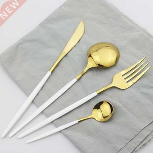 24Pcs Gold Stainless Steel Dinnerware Cutlery Set Knives For
