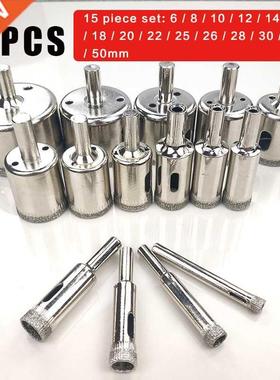 15pcs 6-50mm Diamond Coated Hss Drill Bit Set Tile Marble Gl