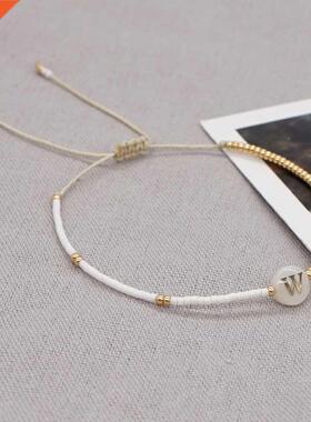 Go2Boho Simple Thin Bracelet Shell A-Z Initial Letter Charm