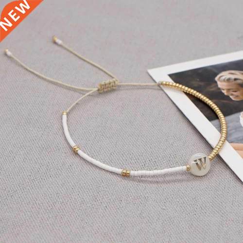 Go2Boho Simple Thin Bracelet Shell A-Z Initial Letter Charm