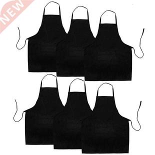 6 Pack Black Kitchen Apron with 2 Pockets Anti-Dirty Apron