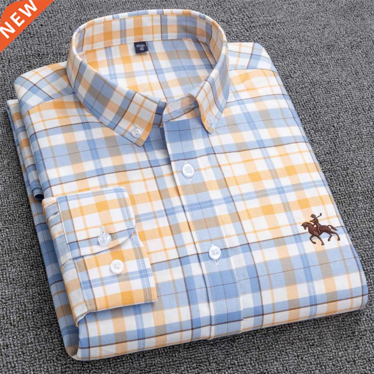 100% Cotton Plaid Formal Dress Shirt Long Sleeve Male Shirt