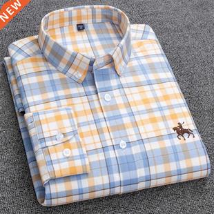 100% Cotton Plaid Formal Dress Shirt Long Sleeve Male Shirt