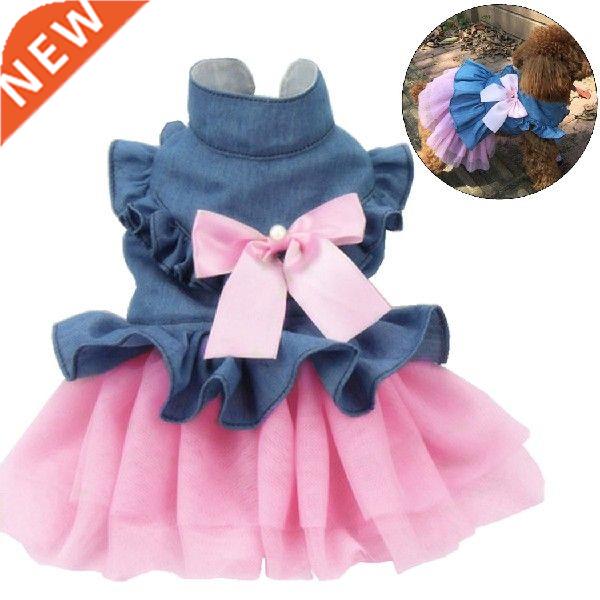 Fashion Dog Wedding Dress Jean Summer Dog Clothes Cute Bow