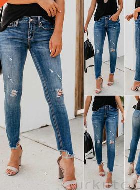 Women Stch Ripped Disssed Skinny High Waist Denim Pants Shre