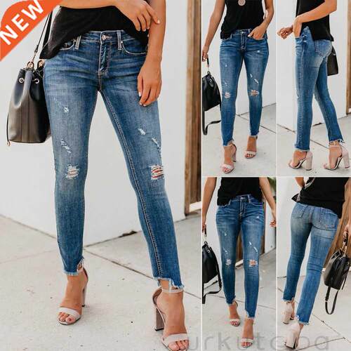 Women Stch Ripped Disssed Skinny High Waist Denim Pants Shre