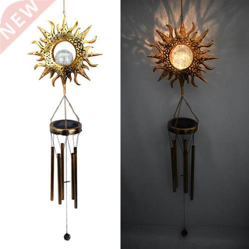 Cracked Moon Glass Ball Solar Wind Chimes Moon Stars Night