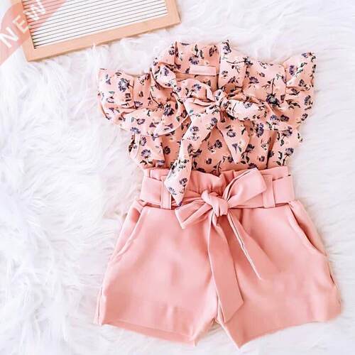 1-6Y Fashion Baby Clothing Sets Kids Girls Floral Print Shir