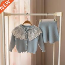 baby girls Clothes set Lace Wool Sweater suit for girl Autum