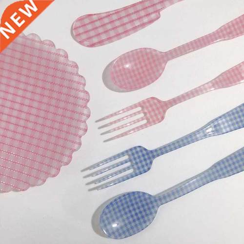 French Style Ins Retro Plaid Plastic Knife Dessert Butter