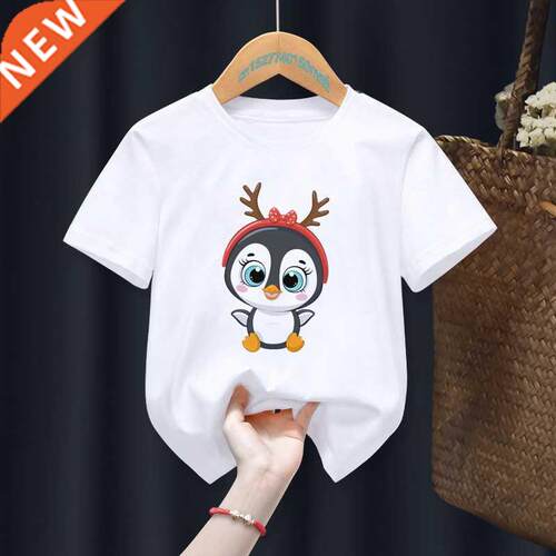 Merry Christmas penguin Cartoon Cute White Kid T-shirts Boy