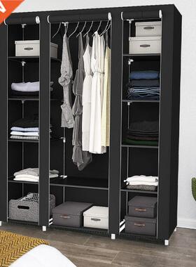 172*14*4cm Black Three-door Non-woven Wardrobe Closet Clot