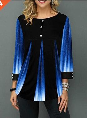 Shirt Women Spring Summer Blouse 3/4 Sleeve Casual 3D Gradie