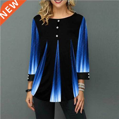 Shirt Women Spring Summer Blouse 3/4 Sleeve Casual 3D Gradie