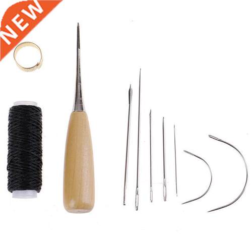 1Set Leather Sewing Needles Stitching Awl Needle Thread Thim