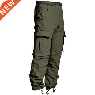 Men Solid Casual Pants Multi-Pocket Army Full Length Trouser