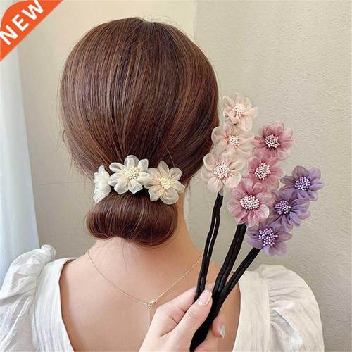 New Women Elegant Bud Chiffon Flowers Bun Maruko Hairyles