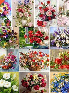 5D DIY Diamond Painting Flowers Vase Cross Stitch Kit Full D