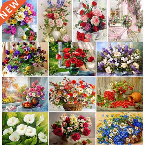 5D DIY Diamond Painting Flowers Vase Cross Stitch Kit Full D