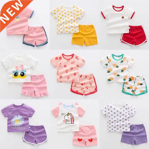 Girls Summer Clothing Set Cotton T-Shirt Shorts 2pcs Kids C