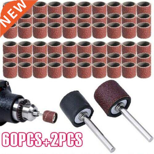 60pcs Sanding Drum Set #80 Grit With 2pcs Sanding Mandrel Fo