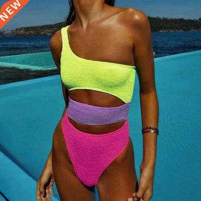 2022 Women One Piece Swimsuit One Shoulder Female Swimwear S
