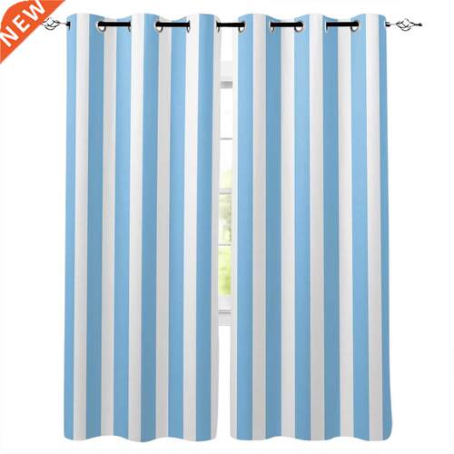 Sky Blue White Stripes Window Curtins Home Decor Living