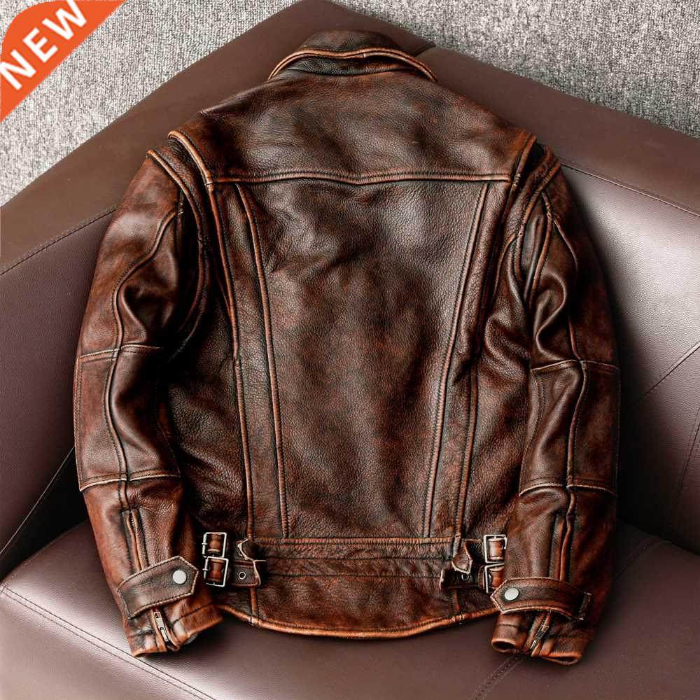 New style genuine Leather jacket Vintage Brown Cowhide Coat