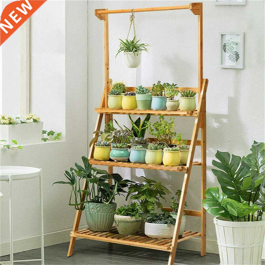 3-Tier Hanging Plant Stand Storage Shelf Folding Flower Pot