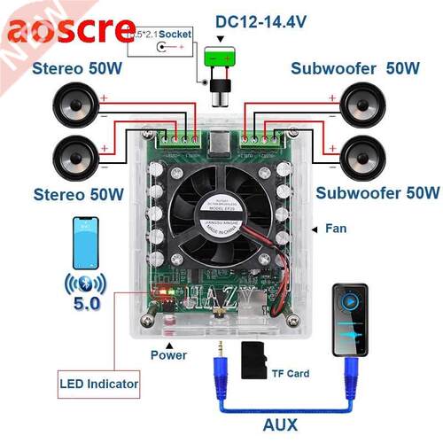 4*50W Bluetooth 5.0 TDA7850H 4 Channels Audio Digital Amplif