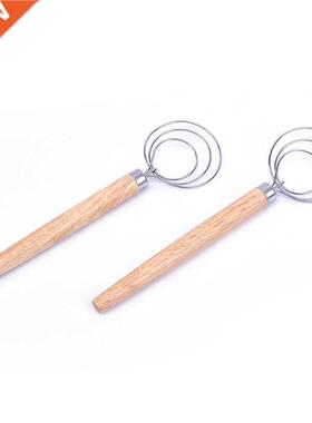 1PCS Stainless Steel Coil Egg Beater Wooden Handle Agitator