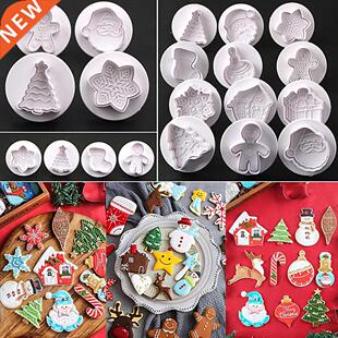 4pcs Christmas 3D Cookie Cake Plunger Cutter Baking Mould Co