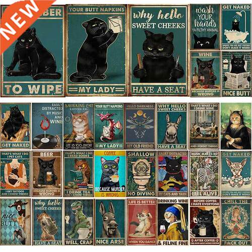 Vintage Mental Black Cat Poster Your Butt Napkins Posters Pr