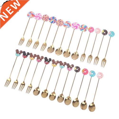 4pcs Stainless Steel Donuts Candy Spoon Forks Kitchen Tablew