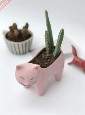 Handmade Ceramic Cat Succulent Flower Pot Breathable Nordic
