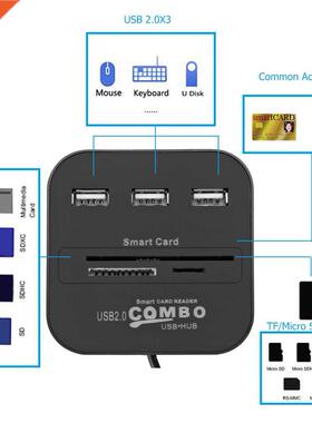 Portable USB HUB Smart Card Reader SIM TF SD Bank Chip Card