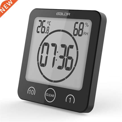 LCD Screen Digital Wall Clock Bathroom Temperature Humidity